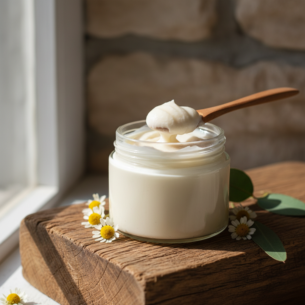 Wooden spoon scooping balm