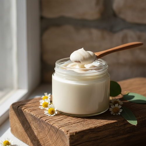 Wooden spoon scooping balm